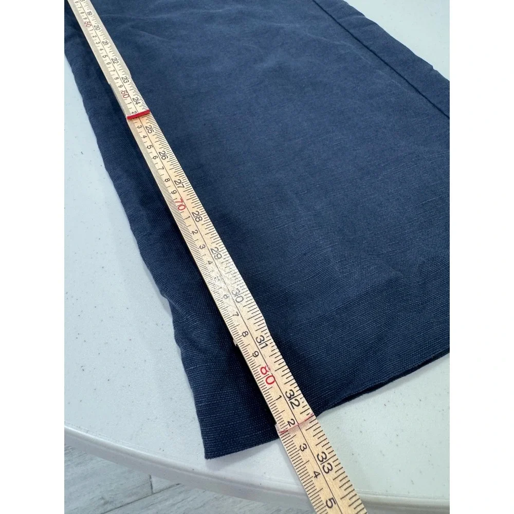 Aritzia Women Navy The Effortless Pant Linen Blend Wide Leg Pleated 12
